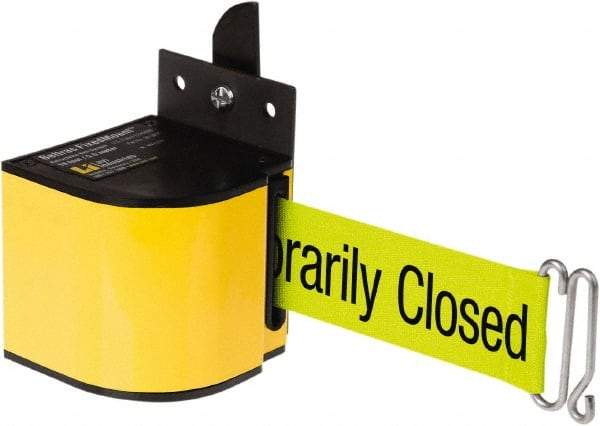 Lavi Industries - 3-1/2" High x 3-1/4" Long x 3-1/4" Wide Retractable Barrier Belt - Aluminum, Powdercoat Finish, Yellow, Use with Upright - USA Tool & Supply