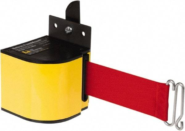 Lavi Industries - 3-1/2" High x 3-1/4" Long x 3-1/4" Wide Retractable Barrier Belt - Aluminum, Powdercoat Finish, Yellow, Use with Upright - USA Tool & Supply