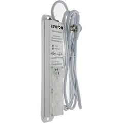 Leviton - 4 Outlets, 125 VAC15 Amps, 15' Cord, Surge Power Outlet Strip - Wall/Surface Mount, 5-20 NEMA Configuration, 1' Strip, UL 60601-1 - USA Tool & Supply