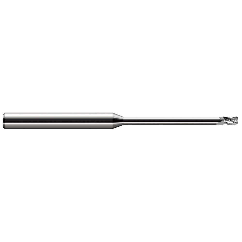 Corner Radius End Mill: 0.062″ Dia, 3/32″ LOC, 0.02″ Radius, 3 Flutes, Solid Carbide 2-1/2″ OAL, 1/8″ Shank Dia, 30 ° Helix, Bright/Uncoated, Corner Radius End