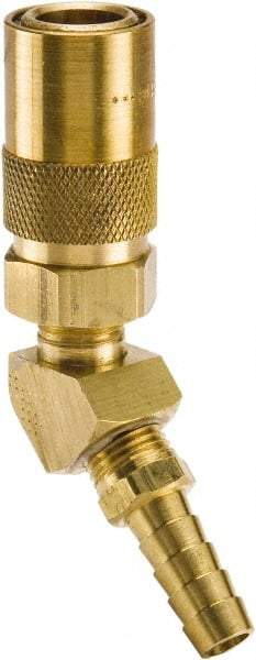 Parker - Nonthreaded Brass Hydraulic Hose Hose Barb Coupler & 45° Fitting - 200 psi, 12 GPM, 3/4" Hose Diam, Series Moldmate - USA Tool & Supply