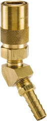 Parker - Nonthreaded Brass Hydraulic Hose Hose Barb Coupler & 45° Fitting - 200 psi, 12 GPM, 3/4" Hose Diam, Series Moldmate - USA Tool & Supply