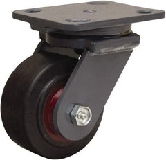 Hamilton - 4" Diam x 2" Wide x 5-5/8" OAH Top Plate Mount Swivel Caster - Rubber Mold on Cast Iron, 300 Lb Capacity, Straight Roller Bearing, 4 x 5" Plate - USA Tool & Supply