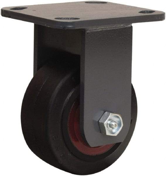 Hamilton - 4" Diam x 2" Wide x 5-5/8" OAH Top Plate Mount Rigid Caster - Rubber Mold on Cast Iron, 300 Lb Capacity, Straight Roller Bearing, 4 x 4-1/2" Plate - USA Tool & Supply