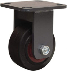 Hamilton - 4" Diam x 2" Wide x 5-5/8" OAH Top Plate Mount Rigid Caster - Rubber Mold on Cast Iron, 300 Lb Capacity, Straight Roller Bearing, 4 x 4-1/2" Plate - USA Tool & Supply