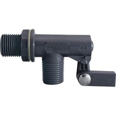 Control Devices - 1/2" Pipe, PVC, Angle Pattern-Single Seat, Mechanical Float Valve - 100 psi, MNPT End Connections - USA Tool & Supply