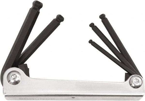 Bondhus - 5 Piece Fold-Up Ball End Hex Key Set - Hex Range 3/16 to 3/8", Protanium High Torque Steel - USA Tool & Supply