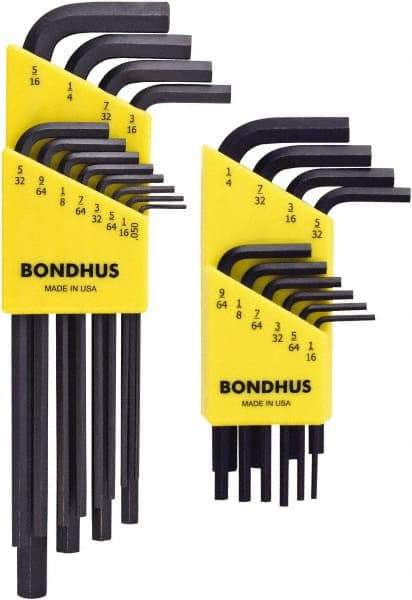 Bondhus - 22 Piece L-Key Hex Key Set - Hex Range 0.05 to 5/16", Protanium High Torque Steel - USA Tool & Supply