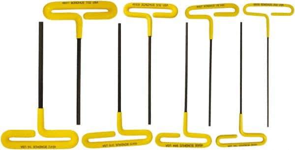 Bondhus - 8 Piece T-Handle Cushion Grip Hex Key Set - Hex Range 3/32 to 1/4", Protanium High Torque Steel - USA Tool & Supply
