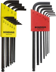 Bondhus - 17 Piece L-Key Ball End Hex Key Set - Hex Range 1/16 to 1/4", Protanium High Torque Steel - USA Tool & Supply