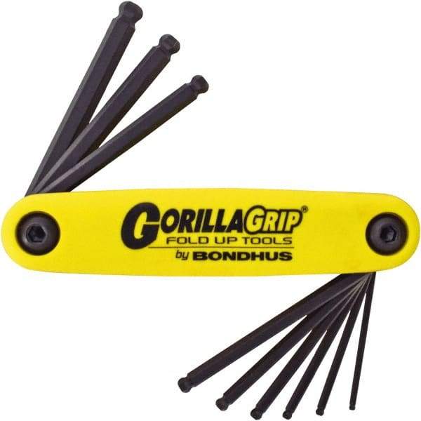 Bondhus - 9 Piece Fold-Up Ball End Hex Key Set - Hex Range 5/64 to 1/4", Protanium High Torque Steel - USA Tool & Supply