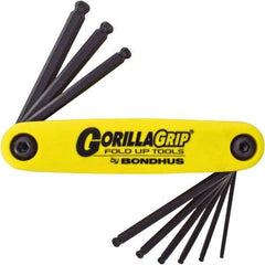 Bondhus - 9 Piece Fold-Up Ball End Hex Key Set - Hex Range 5/64 to 1/4", Protanium High Torque Steel - USA Tool & Supply