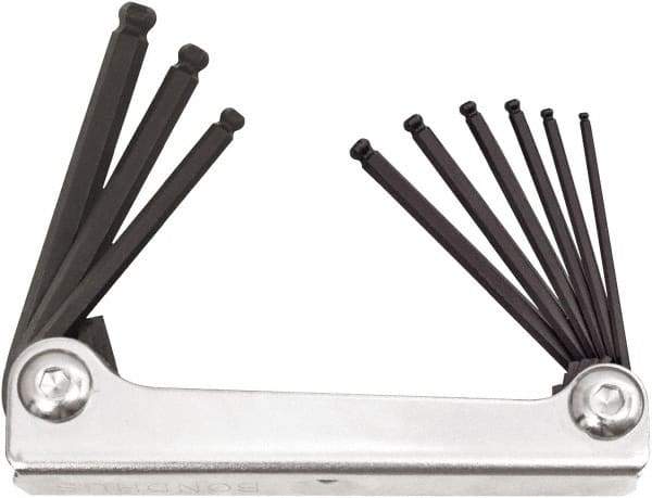 Bondhus - 9 Piece Fold-Up Ball End Hex Key Set - Hex Range 5/64 to 1/4", Protanium High Torque Steel - USA Tool & Supply