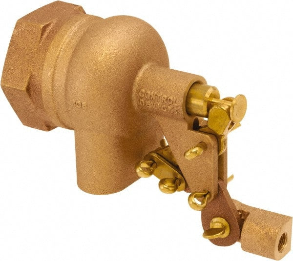 Control Devices - 1-1/2" Pipe, Brass, Angle Pattern-Single Seat, Mechanical Float Valve - Exact Industrial Supply