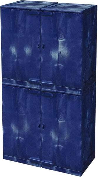 Eagle - 4 Door, 8 Shelf, Blue HDPE Stackable Safety Cabinet for Corrosive Chemicals - 72" High x 36" Wide x 22" Deep, Manual Closing Door, Hole for Lock, 48 Gal Capacity - USA Tool & Supply