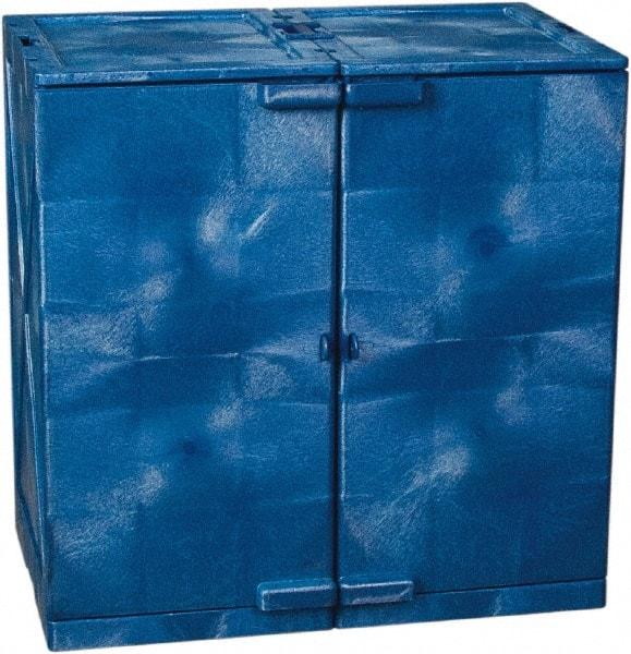 Eagle - 2 Door, 4 Shelf, Blue HDPE Stackable Safety Cabinet for Corrosive Chemicals - 36" High x 36" Wide x 22" Deep, Manual Closing Door, Hole for Lock, 24 Gal Capacity - USA Tool & Supply