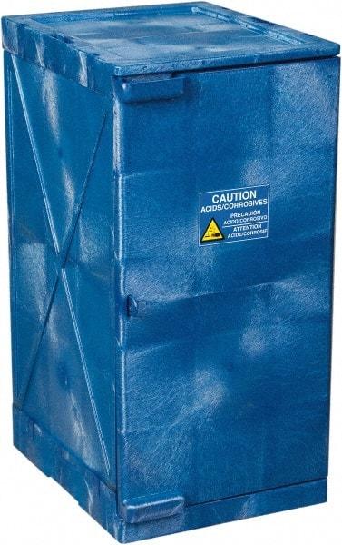 Eagle - 1 Door, 2 Shelf, Blue HDPE Stackable Safety Cabinet for Corrosive Chemicals - 36" High x 18" Wide x 22" Deep, Manual Closing Door, Hole for Lock, 12 Gal Capacity - USA Tool & Supply