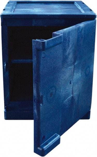 Eagle - 1 Door, 2 Shelf, Blue HDPE Stackable Safety Cabinet for Corrosive Chemicals - 22" High x 18" Wide x 18" Deep, Manual Closing Door, Hole for Lock, 4 Gal Capacity - USA Tool & Supply