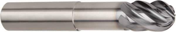Kennametal - 3/8" Diam, 1/2" LOC, 6 Flute Solid Carbide Ball End Mill - AlTiN Finish, Single End, 6" OAL, 3/8" Shank Diam, Spiral Flute - USA Tool & Supply