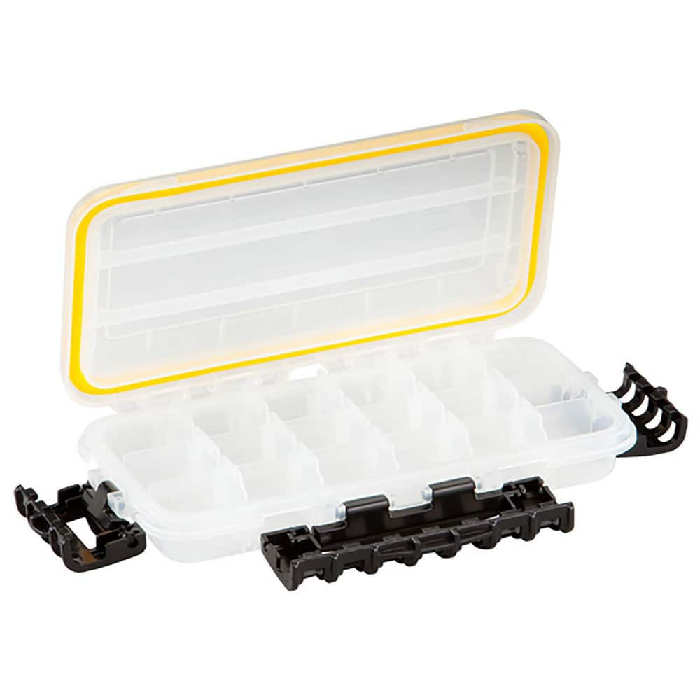 Small Parts Boxes & Organizers; Product Type: Compartment Box; Lock Type: Positive Snap; Width (Inch): 5; Depth (Inch): 1-1/2; Number of Dividers: 15; Removable Dividers: Yes; Color: Clear; Features: 3 Fixed Compartments with dividers to make up to 18 com