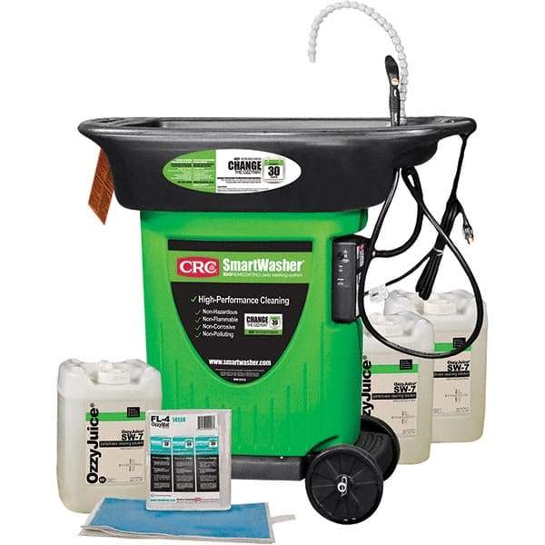 CRC - Free Standing Water-Based Mobile Parts Washer Kit - 25 Gal Max Operating Capacity, Plastic Tank, 42" Long x 48" Wide - USA Tool & Supply