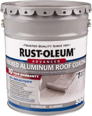 Rust-Oleum - 5 Gal Pail Aluminum Fibered Aluminum Roof Coating - 50 Sq Ft/Gal Coverage, 467 g/L VOC Content, Mildew Resistant, Long Term Durability & Weather Resistance - USA Tool & Supply