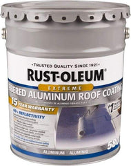 Rust-Oleum - 5 Gal Pail Aluminum Fibered Aluminum Roof Coating - 50 Sq Ft/Gal Coverage, 397 g/L VOC Content, Mildew Resistant, Long Term Durability & Weather Resistance - USA Tool & Supply