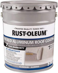 Rust-Oleum - 5 Gal Pail Aluminum Fibered Aluminum Roof Coating - 50 Sq Ft/Gal Coverage, 459 g/L VOC Content, Mildew Resistant, Long Term Durability & Weather Resistance - USA Tool & Supply