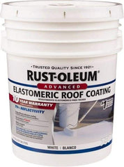 Rust-Oleum - 5 Gal Pail White Elastomeric Roof Coating - 65 Sq Ft/Gal Coverage, Mildew Resistant, Long Term Durability & Weather Resistance - USA Tool & Supply