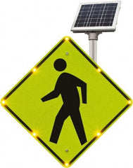TAPCO - "No Legend - Blank Square in the Middle", "Pedestrian Crossing", 30" Wide x 30" High, Metal Pedestrian Crossing Signs - Fluorescent Yellow, Green, Diamond Grade Reflectivity, Diamond, Post Mount - USA Tool & Supply