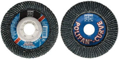 PFERD - 40 Grit, 4-1/2" Disc Diam, 7/8" Center Hole, Type 27 Zirconia Alumina Flap Disc - 13,300 Max RPM, Fiberglass Backing, Arbor Attaching System, Coated - USA Tool & Supply