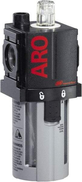 ARO/Ingersoll-Rand - 1/4" NPT, 150 Max psi Compact Modular Lubricator - Polycarbonate Bowl, Aluminum Body, 51 CFM, 125°F Max Temp, 2.2 Long x 2.24" Wide x 5.98" High - USA Tool & Supply