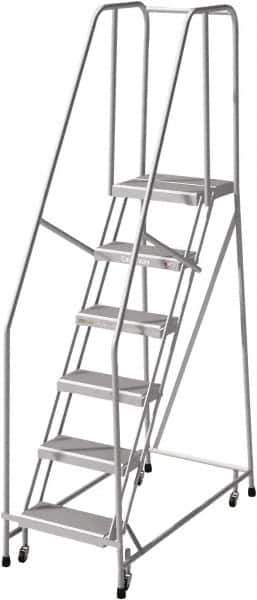 Cotterman - 90" 6 Step Rolling Warehouse Ladder - Rolling Safety Ladder, 350 Lb Capacity, 60" Platform Height, 24" Base Width x 50" Base Depth, Serrated - USA Tool & Supply