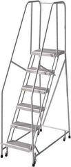 Cotterman - 90" 6 Step Rolling Warehouse Ladder - Rolling Safety Ladder, 350 Lb Capacity, 60" Platform Height, 24" Base Width x 50" Base Depth, Serrated - USA Tool & Supply