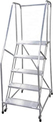 Cotterman - 80" 5 Step Rolling Warehouse Ladder - Rolling Safety Ladder, 350 Lb Capacity, 50" Platform Height, 22" Base Width x 43" Base Depth, Serrated - USA Tool & Supply