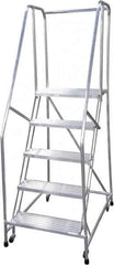 Cotterman - 80" 5 Step Rolling Warehouse Ladder - Rolling Safety Ladder, 350 Lb Capacity, 50" Platform Height, 30" Base Width x 43" Base Depth, Serrated - USA Tool & Supply