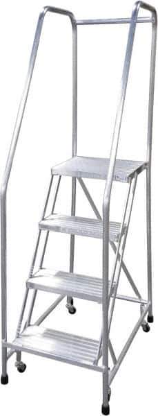 Cotterman - 70" 4 Step Rolling Warehouse Ladder - Rolling Safety Ladder, 350 Lb Capacity, 40" Platform Height, 30" Base Width x 36" Base Depth, Serrated - USA Tool & Supply