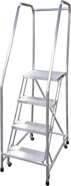 Cotterman - 70" 4 Step Rolling Warehouse Ladder - Rolling Safety Ladder, 350 Lb Capacity, 40" Platform Height, 22" Base Width x 36" Base Depth, Serrated - USA Tool & Supply