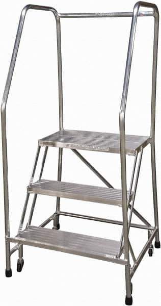 Cotterman - 60" 3 Step Rolling Warehouse Ladder - Rolling Safety Ladder, 350 Lb Capacity, 30" Platform Height, 30" Base Width x 29" Base Depth, Serrated - USA Tool & Supply