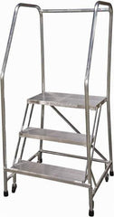 Cotterman - 60" 3 Step Rolling Warehouse Ladder - Rolling Safety Ladder, 350 Lb Capacity, 30" Platform Height, 30" Base Width x 29" Base Depth, Serrated - USA Tool & Supply