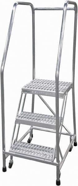 Cotterman - 60" 3 Step Rolling Warehouse Ladder - Rolling Safety Ladder, 350 Lb Capacity, 30" Platform Height, 22" Base Width x 29" Base Depth, Serrated - USA Tool & Supply