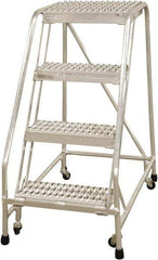 Cotterman - 40" 4 Step Rolling Warehouse Ladder - Rolling Safety Ladder, 350 Lb Capacity, 40" Platform Height, 30" Base Width x 36" Base Depth, Serrated - USA Tool & Supply