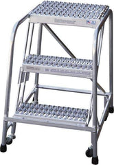 Cotterman - 30" 3 Step Rolling Warehouse Ladder - Rolling Safety Ladder, 350 Lb Capacity, 30" Platform Height, 30" Base Width x 29" Base Depth, Serrated - USA Tool & Supply