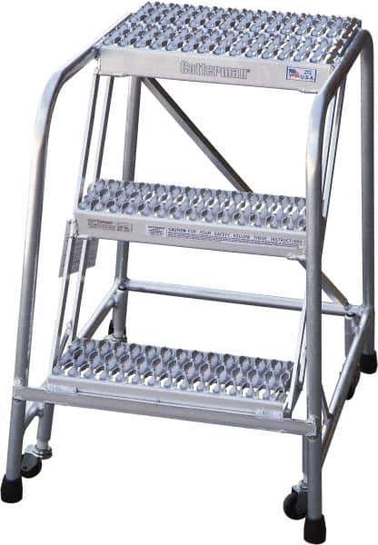 Cotterman - 30" 3 Step Rolling Warehouse Ladder - Rolling Safety Ladder, 350 Lb Capacity, 30" Platform Height, 22" Base Width x 29" Base Depth, Serrated - USA Tool & Supply