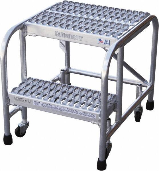 Cotterman - 20" 2 Step Rolling Warehouse Ladder - Rolling Safety Ladder, 350 Lb Capacity, 20" Platform Height, 26" Base Width x 23" Base Depth, Serrated - USA Tool & Supply