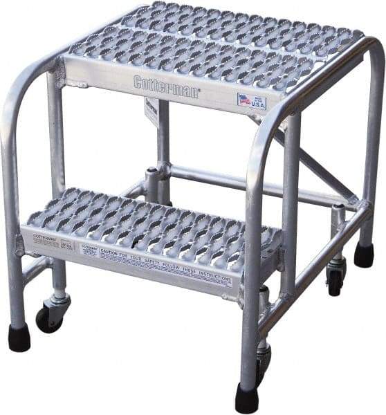 Cotterman - 20" 2 Step Rolling Warehouse Ladder - Rolling Safety Ladder, 350 Lb Capacity, 20" Platform Height, 18" Base Width x 23" Base Depth, Serrated - USA Tool & Supply