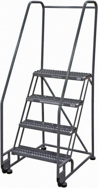Cotterman - 70" 4 Step Rolling Warehouse Ladder - Tilt & Roll Safety Ladder, 450 Lb Capacity, 40" Platform Height, 28" Base Width x 37" Base Depth, Serrated Steel - USA Tool & Supply