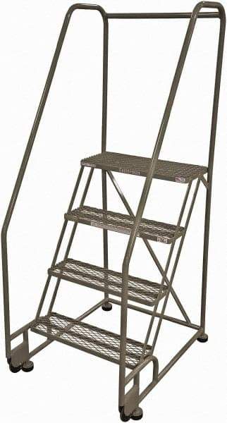Cotterman - 70" 4 Step Rolling Warehouse Ladder - Tilt & Roll Safety Ladder, 450 Lb Capacity, 40" Platform Height, 28" Base Width x 37" Base Depth, Expanded Metal Tread - USA Tool & Supply