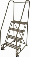Cotterman - 70" 4 Step Rolling Warehouse Ladder - Tilt & Roll Safety Ladder, 450 Lb Capacity, 40" Platform Height, 28" Base Width x 37" Base Depth, Expanded Metal Tread - USA Tool & Supply