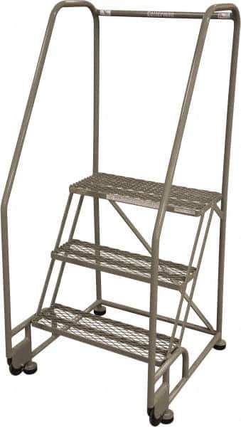 Cotterman - 60" 3 Step Rolling Warehouse Ladder - Tilt & Roll Safety Ladder, 450 Lb Capacity, 30" Platform Height, 28" Base Width x 31" Base Depth, Expanded Metal Tread - USA Tool & Supply